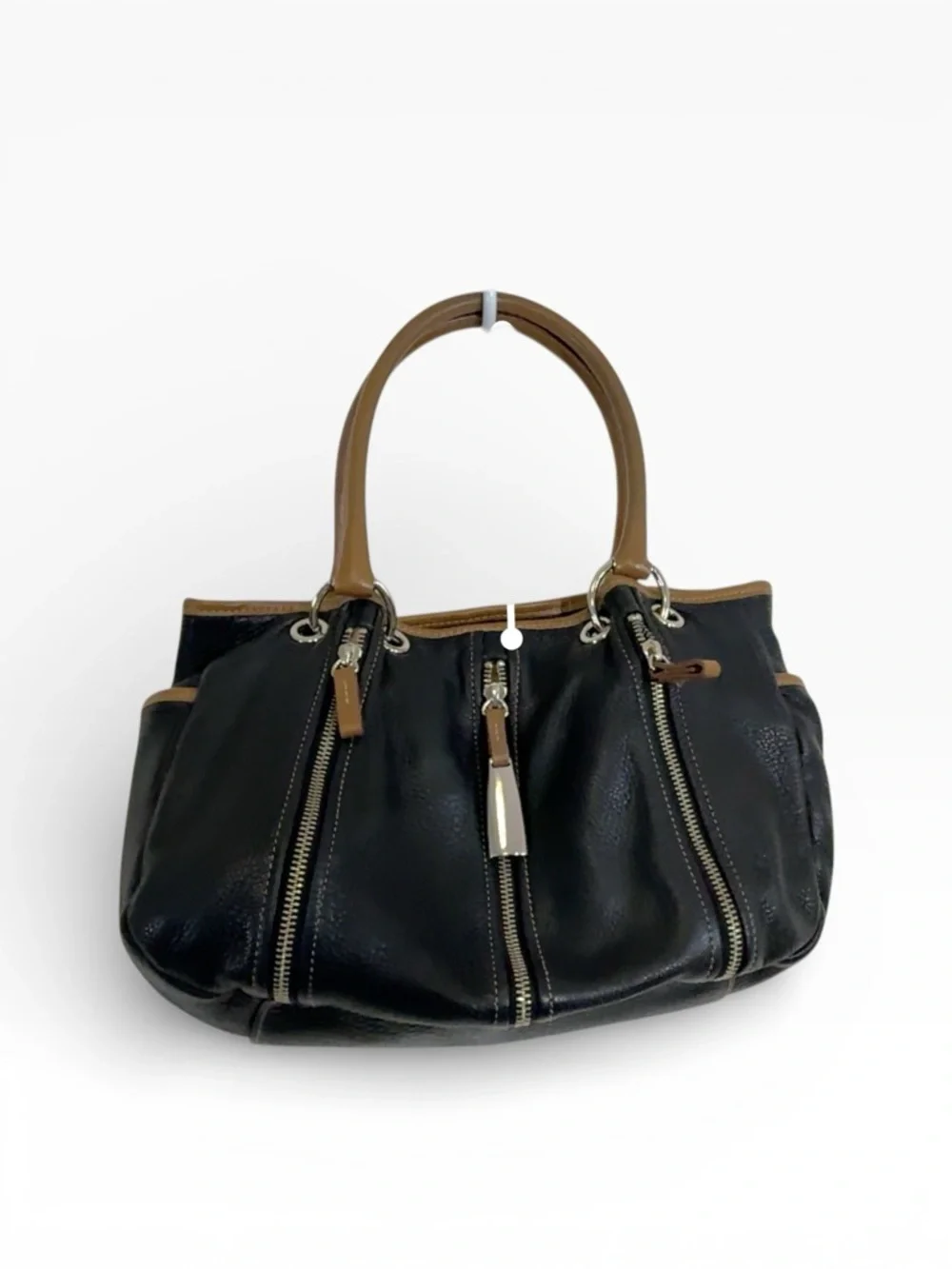 Dark brown with lighter brown trimmed Leather Satchel Handbag for Women